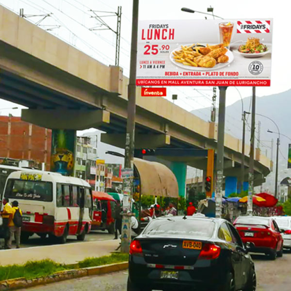 Panel Publicitario Minipolar en San Juan de Lurigancho SJL 001-A. Ubicación: Av. Fernando Wiesse cdra. 33. Tránsito: Hacia Av. El Sol (Estación San Carlos). Impactos: 8,548,272