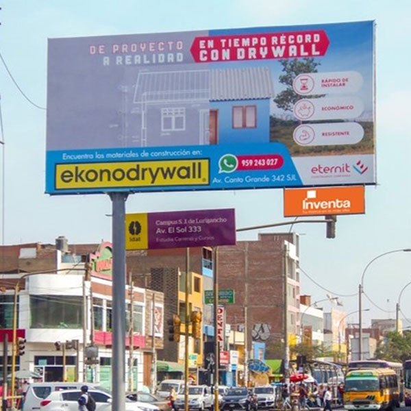 Panel Publicitario Minipolar en San Juan de Lurigancho SJL 002-B. Ubicación: Av. Próceres de la Independencia (Los Postes Este). Tránsito: Hacia Metro Hacienda y Av. Los Jardines. Impactos: 13,042,300