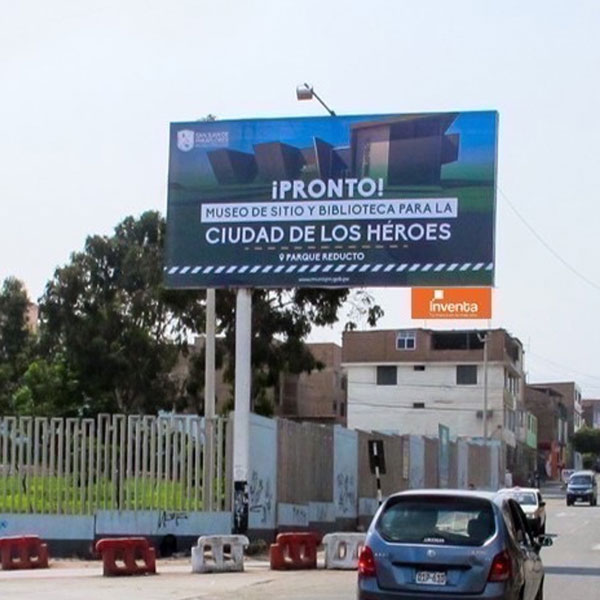 Panel Publicitario Minipolar en San Juan de Miraflores SJM 001-A. Ubicación: Av. Belisario Suarez cruce con Av. Las Vegas Tránsito: Hacia Av. San Juan. Impactos: 2,714,936